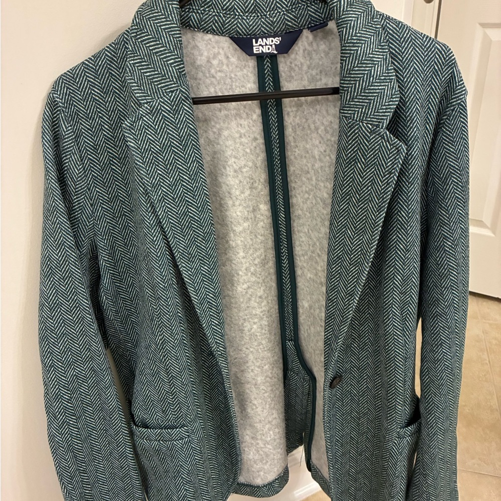 Lands' End Women's Green Herringbone Blazer
